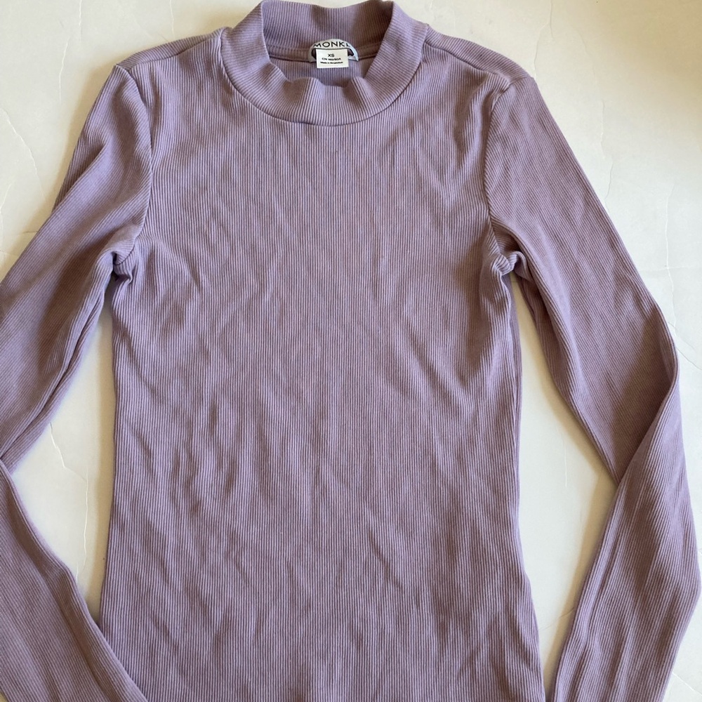 Monki Sweden scandi lilac rib long sleeve top xs EUC